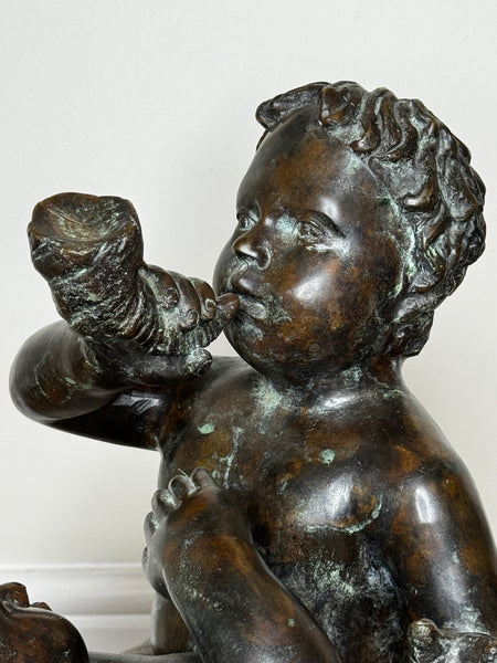 Grand Tour French Bronze Call of the Triton Conch Sea Putti After Claude Michel Clodion c.1820