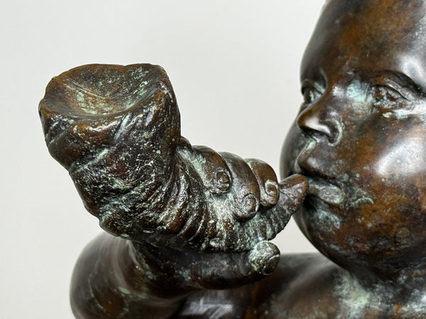 Grand Tour French Bronze Call of the Triton Conch Sea Putti After Claude Michel Clodion c.1820
