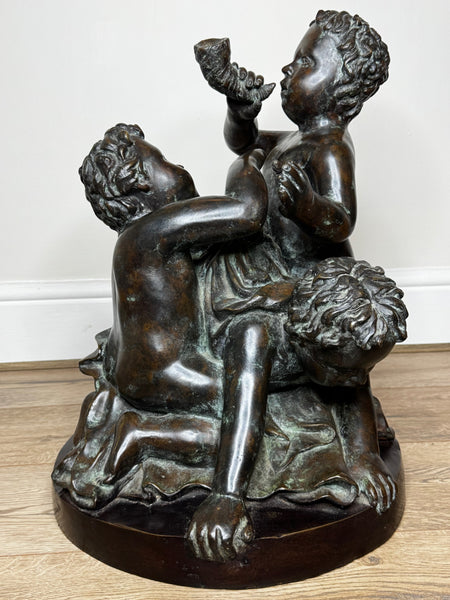 Grand Tour French Bronze Call of the Triton Conch Sea Putti After Claude Michel Clodion c.1820