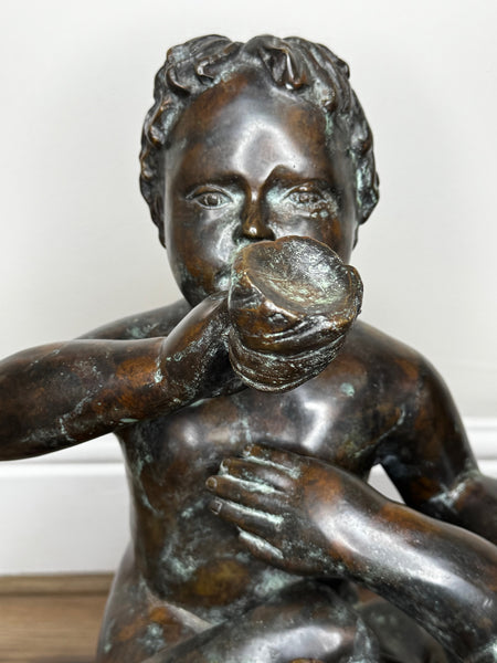 Grand Tour French Bronze Call of the Triton Conch Sea Putti After Claude Michel Clodion c.1820