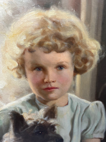 Oil Painting Mary with Cairn Terriers In the Manner of Sir Harrington Mann C1940