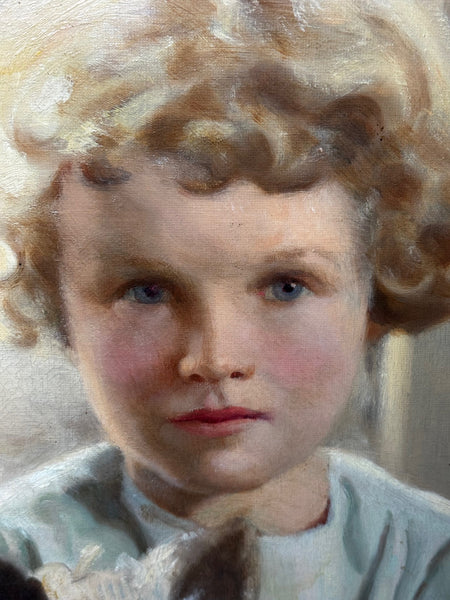 Oil Painting Mary with Cairn Terriers In the Manner of Sir Harrington Mann C1940