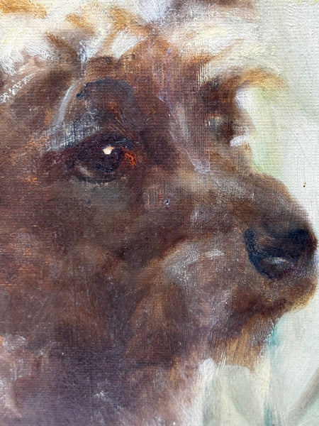 Oil Painting Mary with Cairn Terriers In the Manner of Sir Harrington Mann C1940