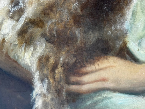 Oil Painting Mary with Cairn Terriers In the Manner of Sir Harrington Mann C1940