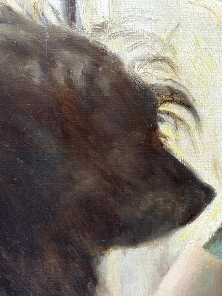 Oil Painting Mary with Cairn Terriers In the Manner of Sir Harrington Mann C1940