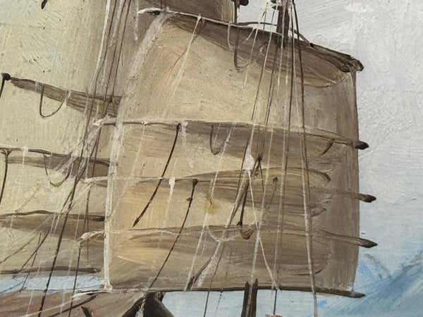 Colonial Marine Painting Inbound Junk Sailing Boat at the Mouth of the Pearl River, Hong Kong c1914