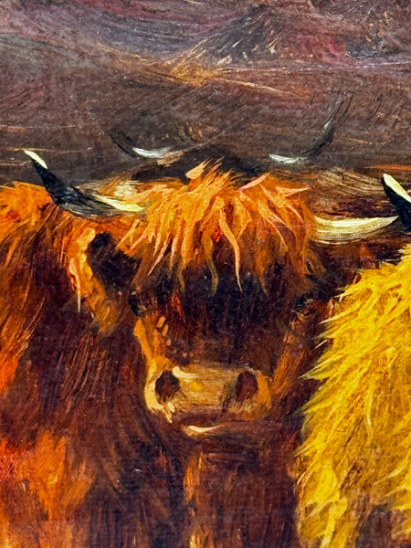 Oil Painting Longhorn Cattle West Scottish Highlands By Gustave De Brianski