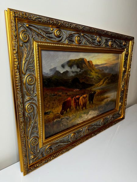 Oil Painting Longhorn Cattle West Scottish Highlands By Gustave De Brianski