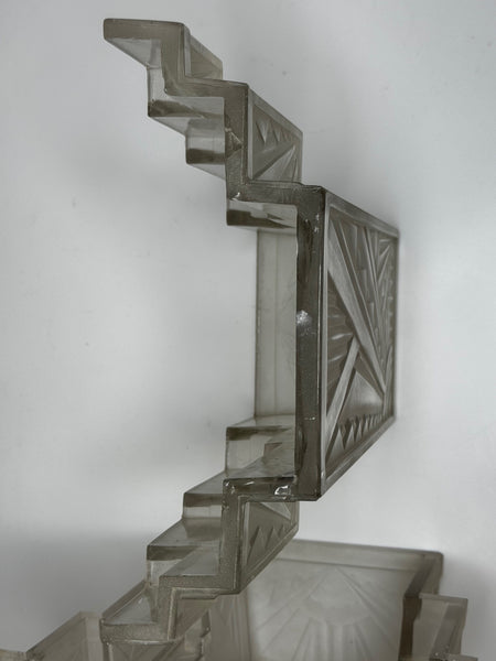 Pair Art Deco Skyscraper Glass Wall Appliqué Sconces in the Manner Of Marius-Ernest Sabino