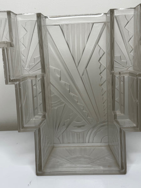 Pair Art Deco Skyscraper Glass Wall Appliqué Sconces in the Manner Of Marius-Ernest Sabino