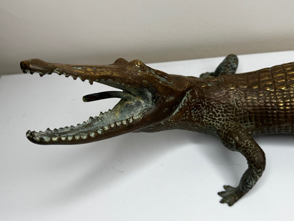 French Antique Bronze Crocodile Fountain Head Water Feature In the manner of Antoine-Louis Barye, c.1920