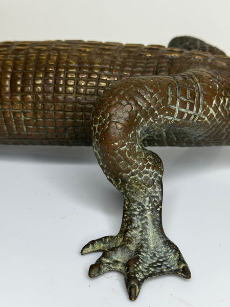 French Antique Bronze Crocodile Fountain Head Water Feature In the manner of Antoine-Louis Barye, c.1920