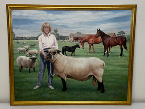 Oil Painting Camilla Parker Bowles Wiltshire Farm Prized Sheep & Horses