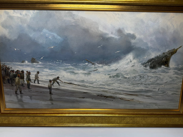 Marine Painting High Tide off Trebarwith Strand Dramatic Cornish Shipwreck Signed by Charles Sim Mottram RBA c1894
