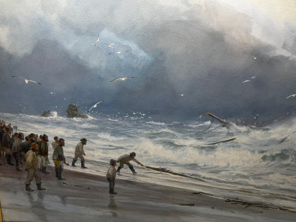 Marine Painting High Tide off Trebarwith Strand Dramatic Cornish Shipwreck Signed by Charles Sim Mottram RBA c1894