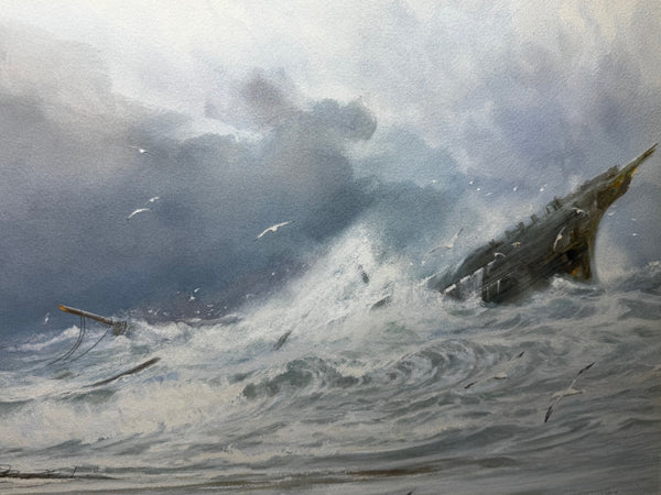 Marine Painting High Tide off Trebarwith Strand Dramatic Cornish Shipwreck Signed by Charles Sim Mottram RBA c1894