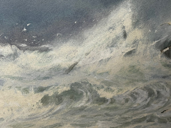 Marine Painting High Tide off Trebarwith Strand Dramatic Cornish Shipwreck Signed by Charles Sim Mottram RBA c1894