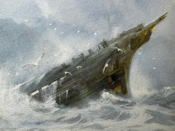 Marine Painting High Tide off Trebarwith Strand Dramatic Cornish Shipwreck Signed by Charles Sim Mottram RBA c1894