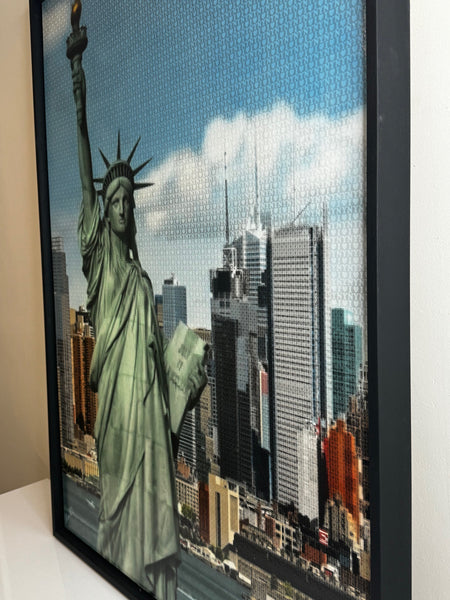 Large Contemporary Nostalgic Painting New York Cityscape Statue Liberty By Nick Holdsworth - Cheshire Antiques Consultant Ltd