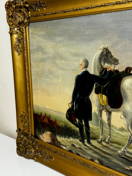 19th Century Historic Oil Painting Field Marshal Duke of Wellington With Arabian White Horse - Cheshire Antiques Consultant Ltd