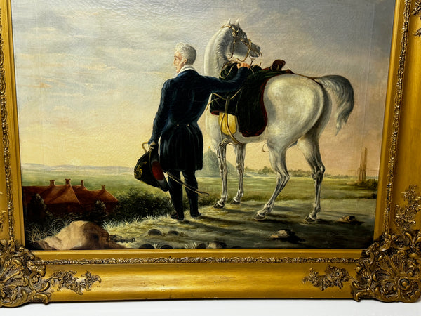 19th Century Historic Oil Painting Field Marshal Duke of Wellington With Arabian White Horse - Cheshire Antiques Consultant Ltd