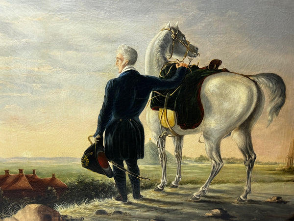 19th Century Historic Oil Painting Field Marshal Duke of Wellington With Arabian White Horse - Cheshire Antiques Consultant Ltd