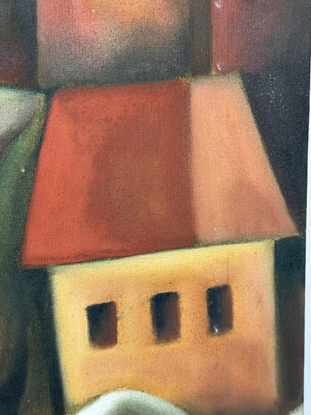 Large Oil Painting After Picasso Cubist-Influenced Hillside Village by Terence Matthew Kane