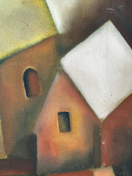 Large Oil Painting After Picasso Cubist-Influenced Hillside Village by Terence Matthew Kane