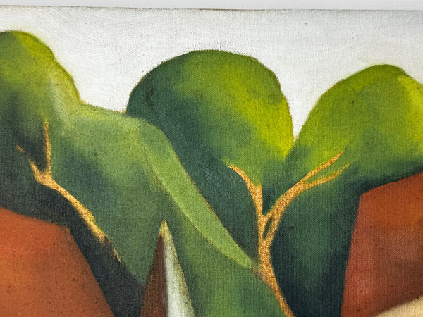 Large Oil Painting After Picasso Cubist-Influenced Hillside Village by Terence Matthew Kane