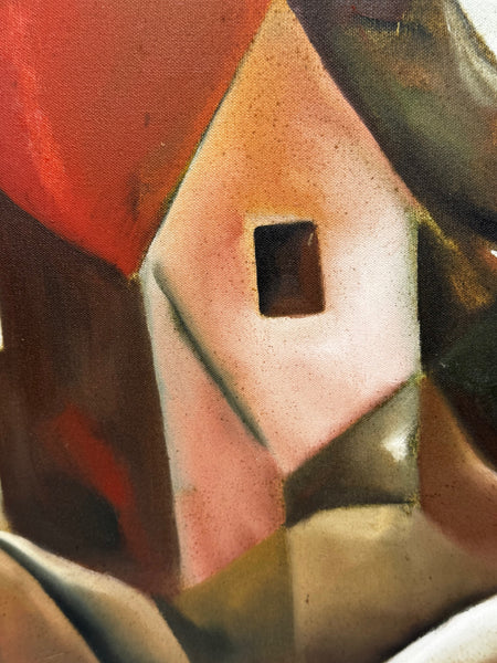 Large Oil Painting After Picasso Cubist-Influenced Hillside Village by Terence Matthew Kane