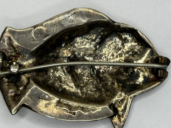 Sterling Silver Stylised Bream Brooch Scandinavian Modernist Design 1940s Statement Pin