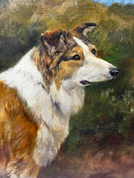 Rare Domestic Dog Oil Portrait by John Trivett. Nettleship — Rough Collie in Landscape