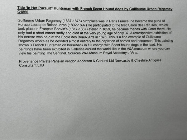 19th Century French Parisian Huntsman Oil Painting With Foxhounds By Guillaume Urban Régamey - Cheshire Antiques Consultant Ltd