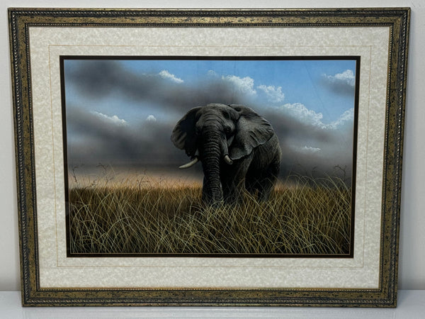 Large Painting African Bull Elephant Kruger National Park Follower Of David Shepherd - Cheshire Antiques Consultant Ltd