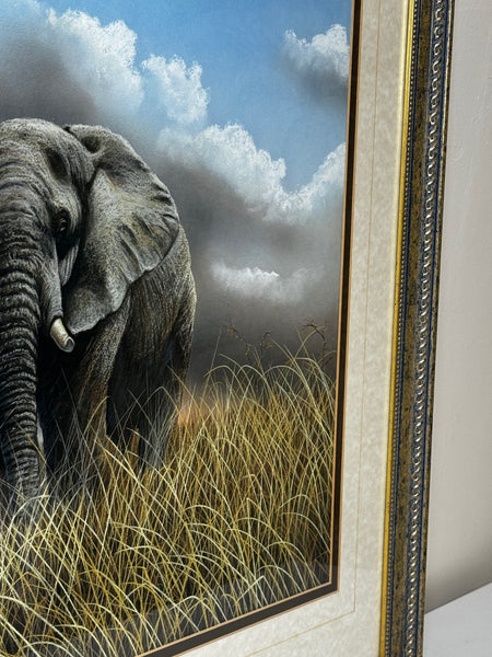 Large Painting African Bull Elephant Kruger National Park Follower Of David Shepherd - Cheshire Antiques Consultant Ltd