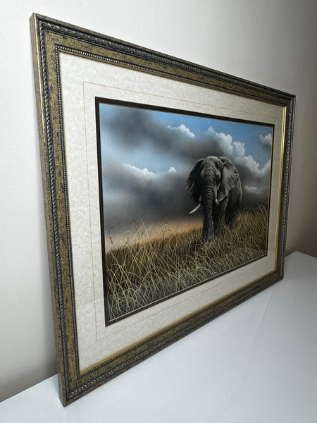 Large Painting African Bull Elephant Kruger National Park Follower Of David Shepherd - Cheshire Antiques Consultant Ltd