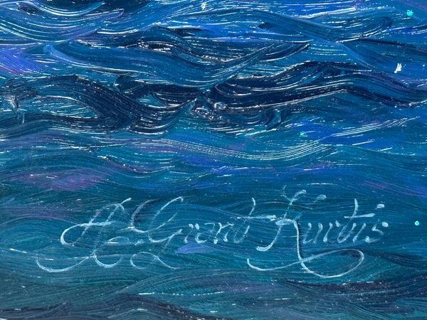 Ships That Pass in the Night — RMS Titanic by Moonlight with RMS Olympic on the Horizon — Oil on Canvas