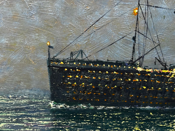 Ships That Pass in the Night — RMS Titanic by Moonlight with RMS Olympic on the Horizon — Oil on Canvas