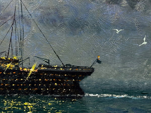 Ships That Pass in the Night — RMS Titanic by Moonlight with RMS Olympic on the Horizon — Oil on Canvas