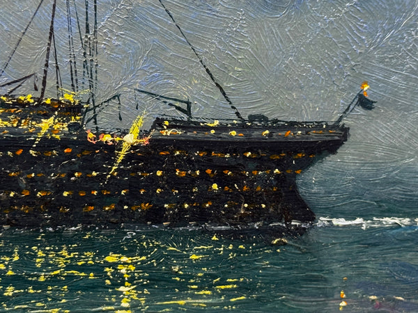 Ships That Pass in the Night — RMS Titanic by Moonlight with RMS Olympic on the Horizon — Oil on Canvas