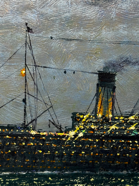 Ships That Pass in the Night — RMS Titanic by Moonlight with RMS Olympic on the Horizon — Oil on Canvas