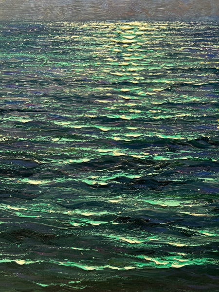 Ships That Pass in the Night — RMS Titanic by Moonlight with RMS Olympic on the Horizon — Oil on Canvas