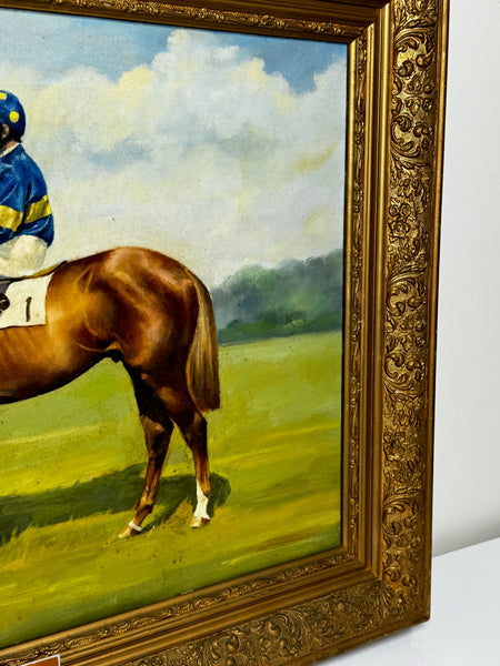 Racing Oil Painting Winner Grundy Epsom Derby 1975 Jockey Pat Eddery Up - Cheshire Antiques Consultant Ltd