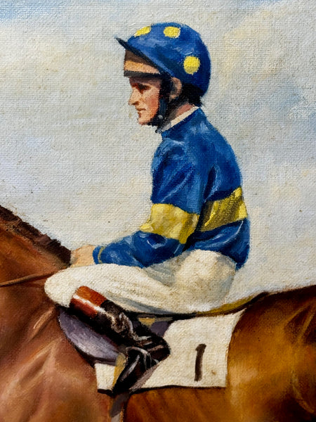 Racing Oil Painting Winner Grundy Epsom Derby 1975 Jockey Pat Eddery Up - Cheshire Antiques Consultant Ltd