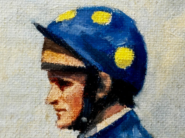 Racing Oil Painting Winner Grundy Epsom Derby 1975 Jockey Pat Eddery Up - Cheshire Antiques Consultant Ltd