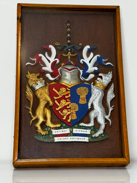 Heraldry Coat Arms Of Chester Plaster Wall Sculpture In Case - Cheshire Antiques Consultant Ltd