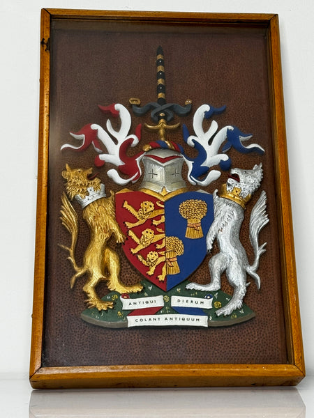 Heraldry Coat Arms Of Chester Plaster Wall Sculpture In Case - Cheshire Antiques Consultant Ltd