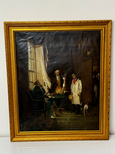 Large Victorian Oil Painting Irish Dublin Lord Inquisition Of Poacher