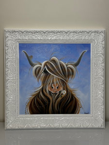 Highland Horned Cow Oil Painting McMoo With Garden Insects By Jennifer Hogwood