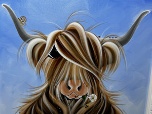 Highland Horned Cow Oil Painting McMoo With Garden Insects By Jennifer Hogwood